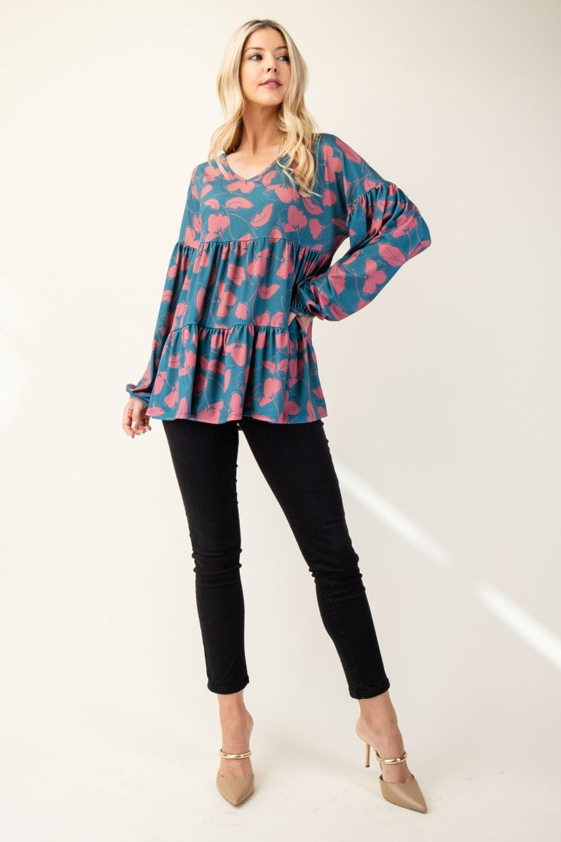 Celeste Full Size Tiered Floral V-Neck Long Sleeve Blouse Apparel/Tops Celeste Ship from USA TikTok Tops Trendsi USPS Walmart Walmart Apparel Trendsi https://www.cyberehub.com