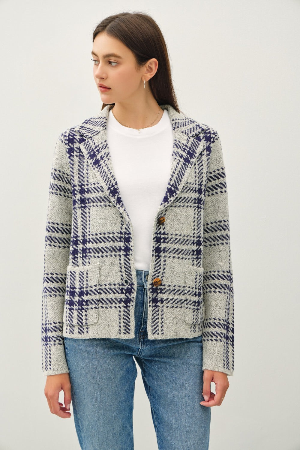 Be Cool Plaid Long Sleeve Sweater Jacket with Front Patch Pockets Tops/Jackets/Sweaters BE COOL Clothing Tops Ship from USA TikTok Trendsi USPS Walmart Trendsi https://www.cyberehub.com
