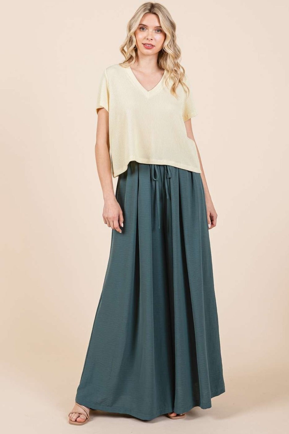 Mittoshop Pleated Wide Leg Pants Hunter Green Bottoms Bottoms Clothing Mittoshop Pants Ship from USA Women Trendsi https://www.cyberehub.com