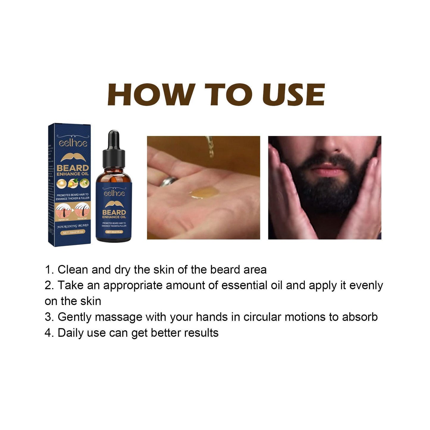 EELHOE Beard Care Oil - Strengthen And Nourish Beard Roots Moisturizing And Shine-Enhancing Beard Growth Serum For Men Hair Care Hydrating Health Beauty CJ USa USPS Muqe https://www.cyberehub.com