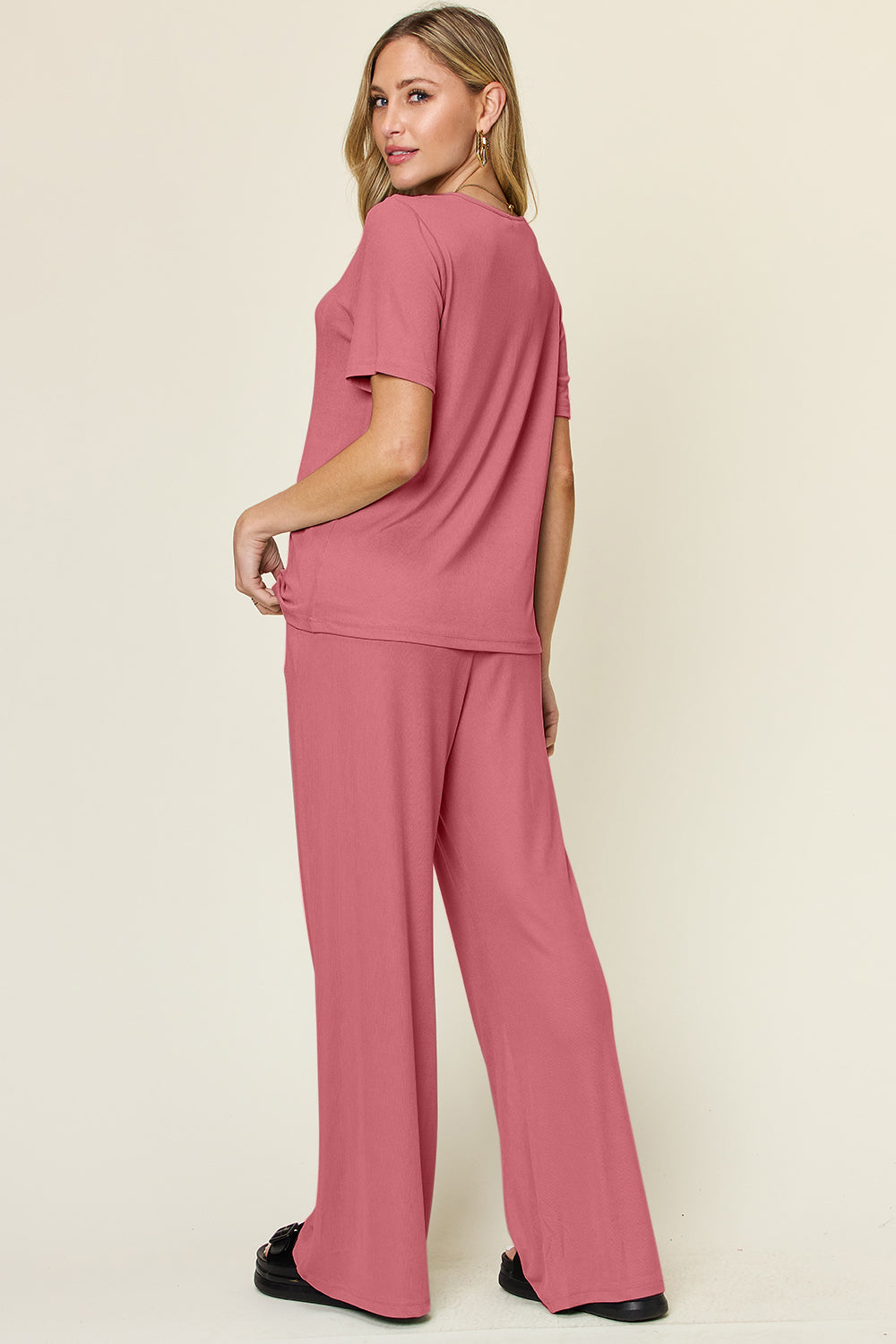 Double Take Full Size Round Neck Short Sleeve T-Shirt and Wide Leg Pants Set Apparel/Tops Double Take Ship from USA TikTok Tops Trendsi USPS Walmart Walmart Apparel Trendsi https://www.cyberehub.com