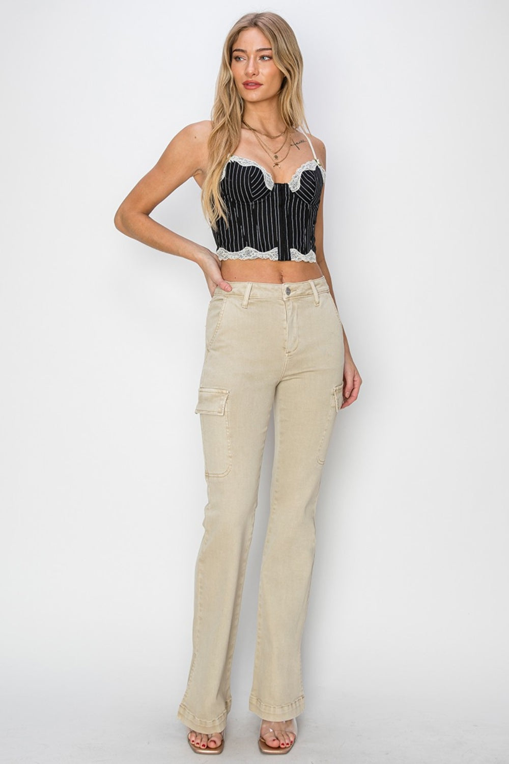 RISEN Full Size High Rise Side Slit Cargo Bootcut Jeans Bottoms Bottoms Clothing Pants RISEN Ship from USA Women Trendsi https://www.cyberehub.com