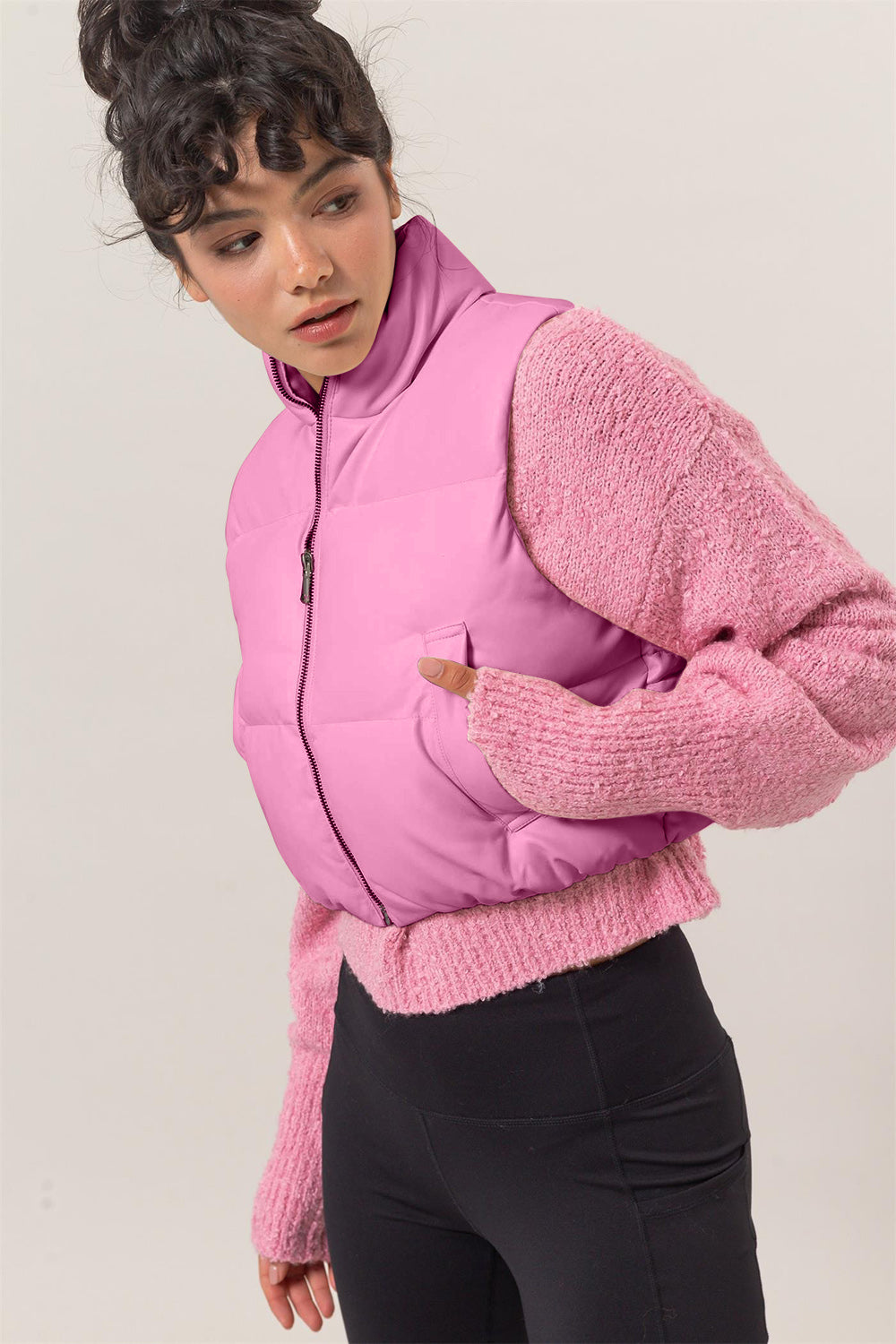 HYFVE Leather Zip Up Cropped Puffer Vest Shirt Apparel Clothing Tops HYFVE Ship from USA Shirts USA Women Trendsi https://www.cyberehub.com