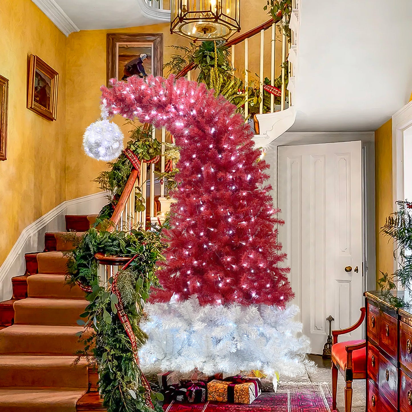 6FT Hinged Fir Artificial Fir Bent Top Christmas Tree, Xmas Tree Bendable Santa Hat Style Christmas Tree Holiday Decoration,1250 Lush Branch Tips, 300 LED Lights X-mas Furniture Giga Giga https://www.cyberehub.com