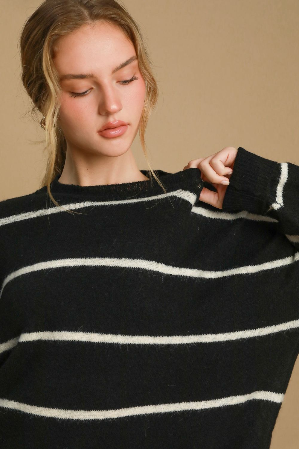 Umgee Wool Blend Striped Round Neck Sweater Tops/Jackets/Sweaters Clothing Tops Ship from USA TikTok Trendsi Umgee USA USPS Walmart Trendsi https://www.cyberehub.com