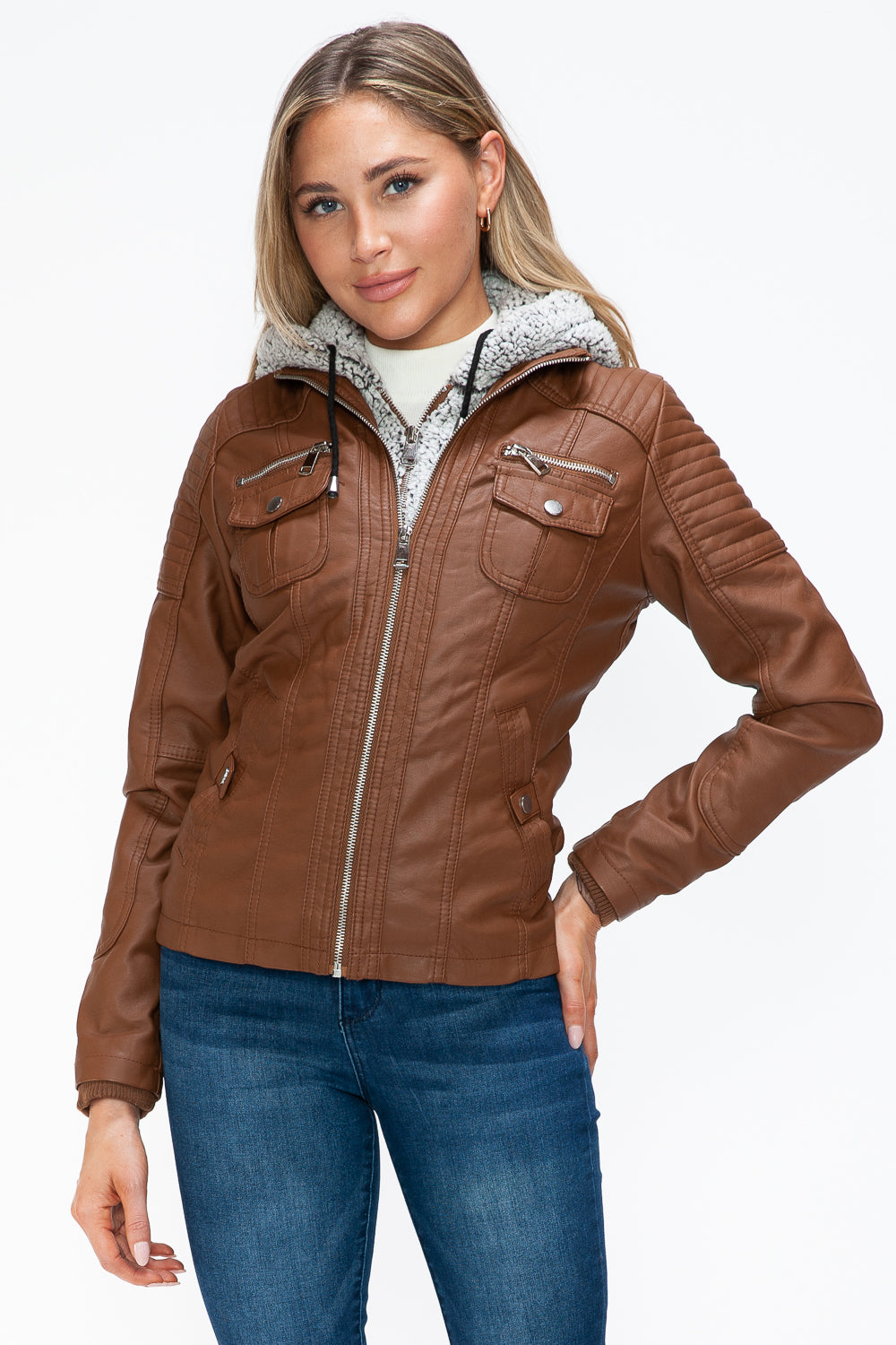 YMI Removable Faux Layered Multi-Pocket Jacket with Fuzzy Hood Apparel Featured Ship from USA Tiktok Trendsi USA USPS Walmart YMI outerwear Trendsi https://www.cyberehub.com