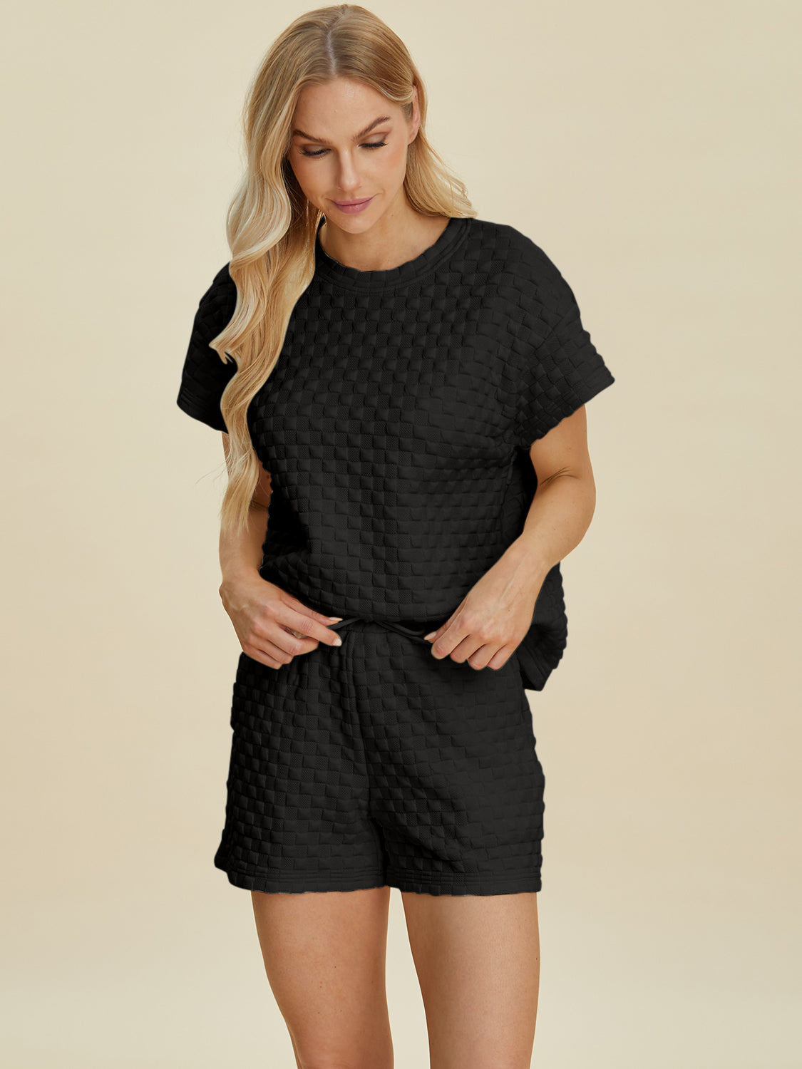 Double Take Full Size Texture T-Shirt and Shorts Set Tops/Jackets/Sweaters Clothing Tops Double Take Ship from USA TikTok Trendsi USPS Walmart Trendsi https://www.cyberehub.com
