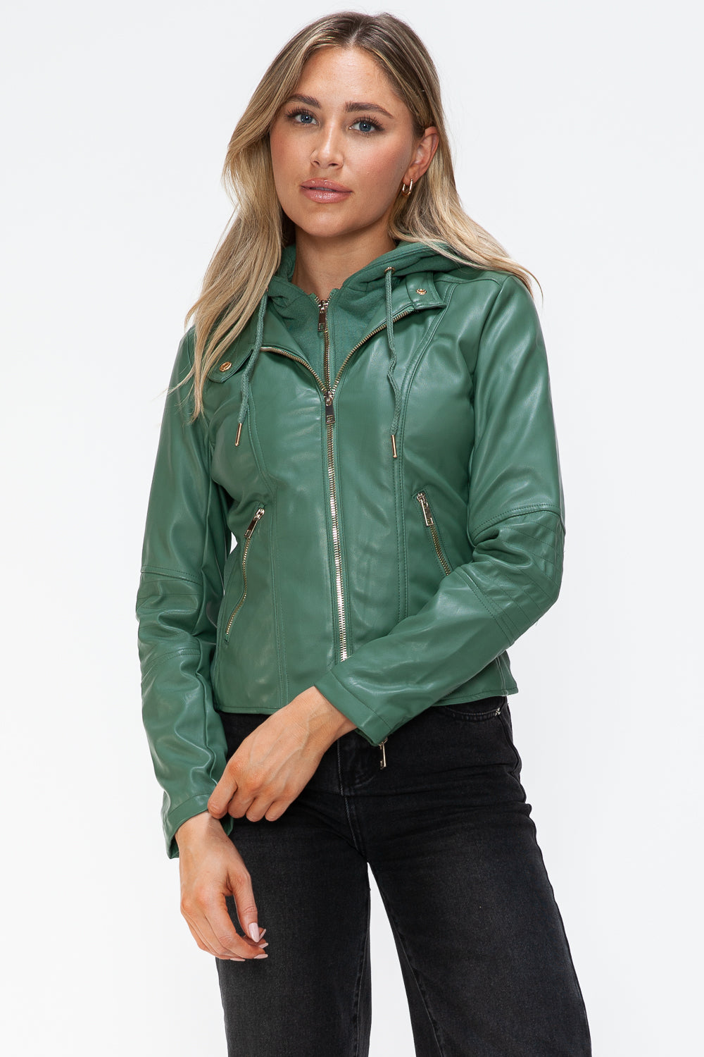 Snobbish Faux Leather Zip Up Drawstring Hooded Jacket Tops/Jackets/Sweaters Clothing Tops Ship from USA Snobbish TikTok Trendsi USPS Walmart Trendsi https://www.cyberehub.com