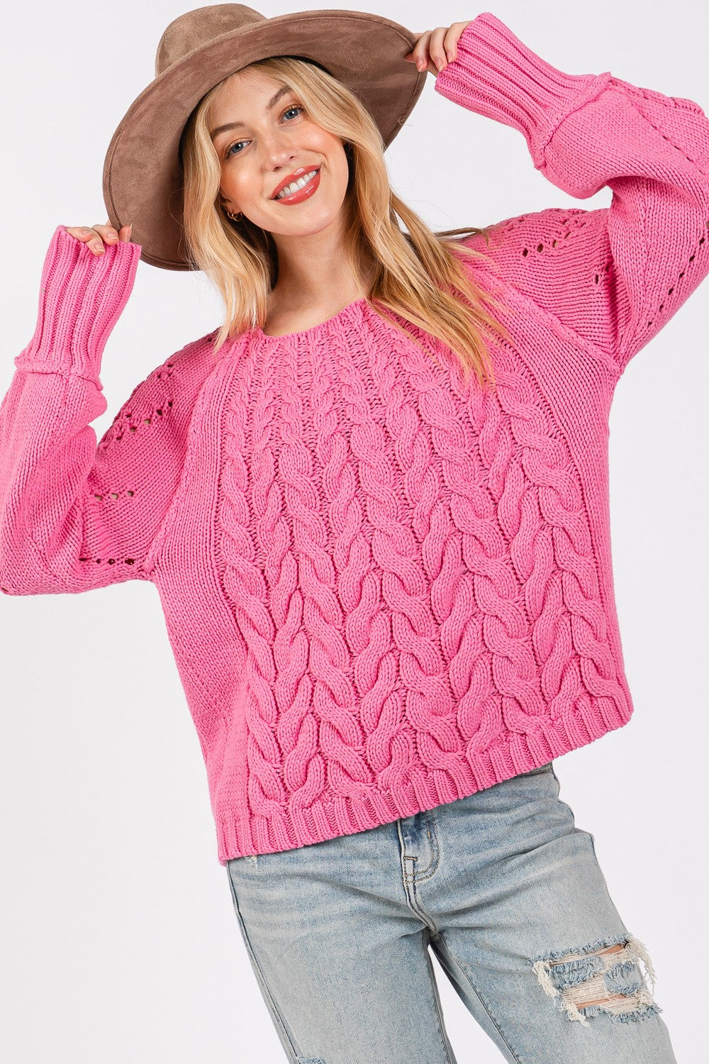 SAGE + FIG Cable-Knit Long Sleeve Sweater Shirt Apparel Clothing Tops SAGE+FIG Ship from USA Shirts USA Women Trendsi https://www.cyberehub.com