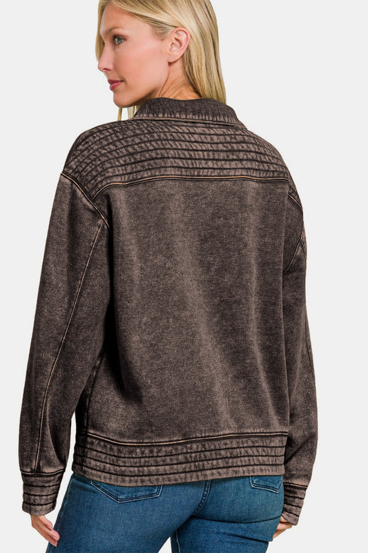Zenana Acid Washed Half Snap Fleece Sweatshirt Tops/Jackets/Sweaters Clothing Tops Ship from USA TikTok Trendsi USPS Walmart Zenana Trendsi https://www.cyberehub.com