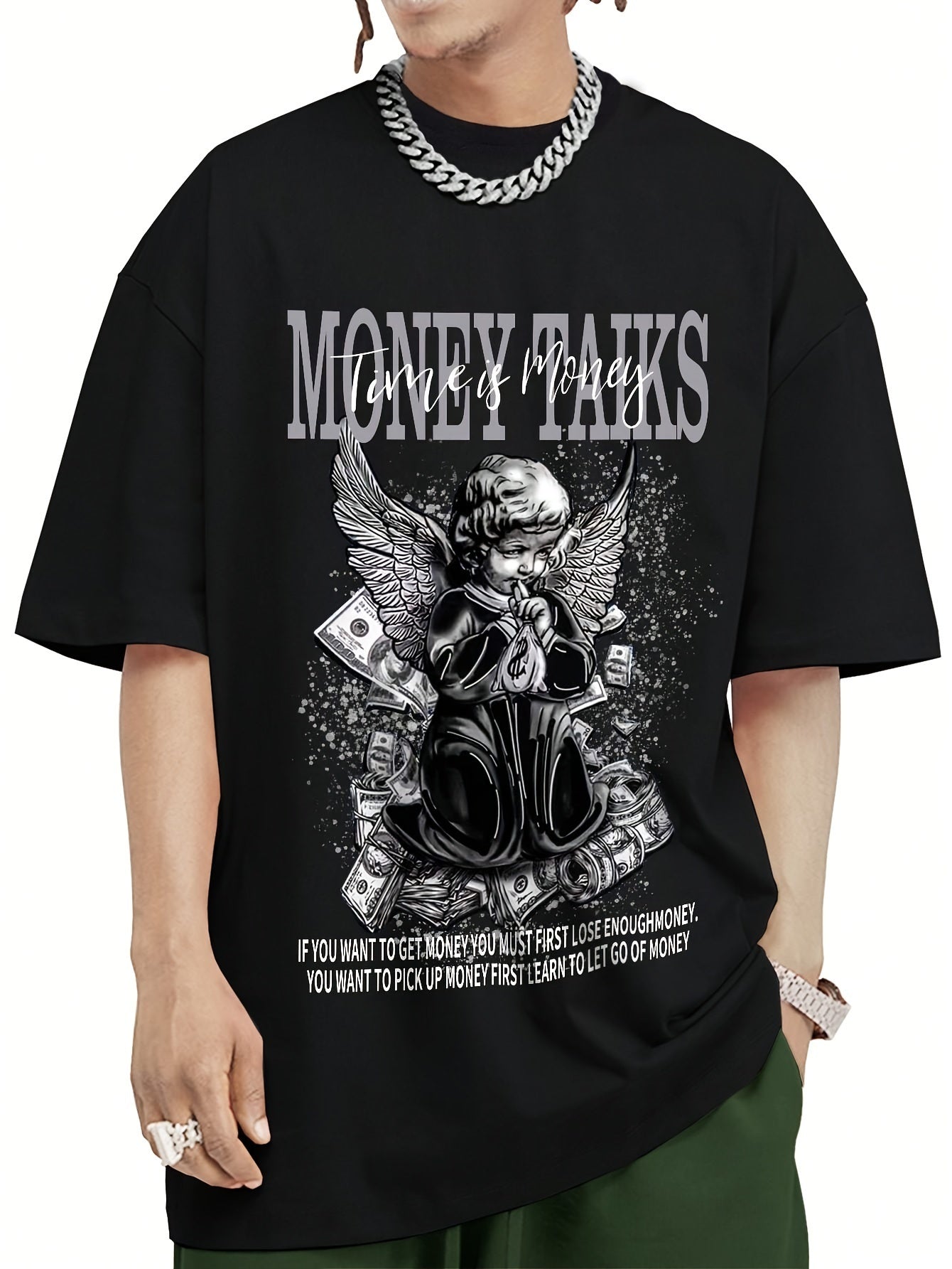MONEY TALKS Manga Graphic Pattern Men's Street Style Short Sleeve Round Neck T-shirt, Summer Outdoor Apparel/Shirt/Graphic Shirt SNULLO https://www.cyberehub.com