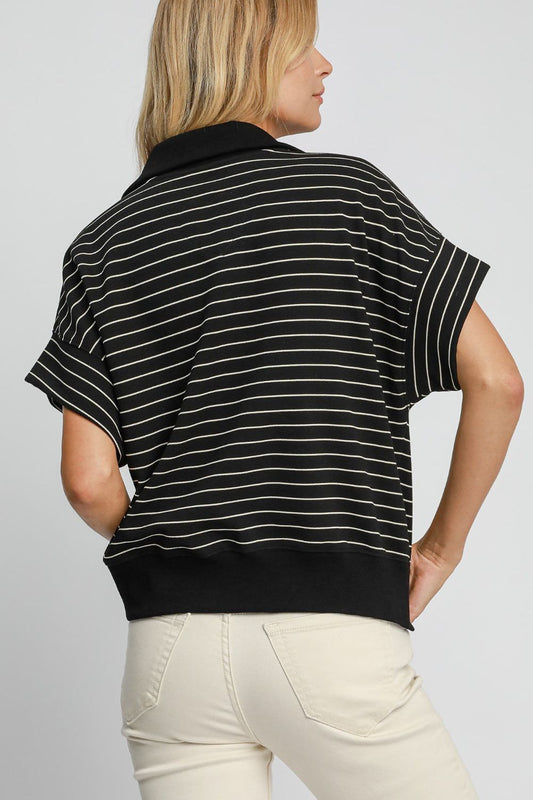Umgee Striped Half Zip Short Sleeve Sweatshirt Apparel/Tops Ship from USA TikTok Tops Trendsi Umgee USA USPS Walmart Walmart Apparel Trendsi https://www.cyberehub.com