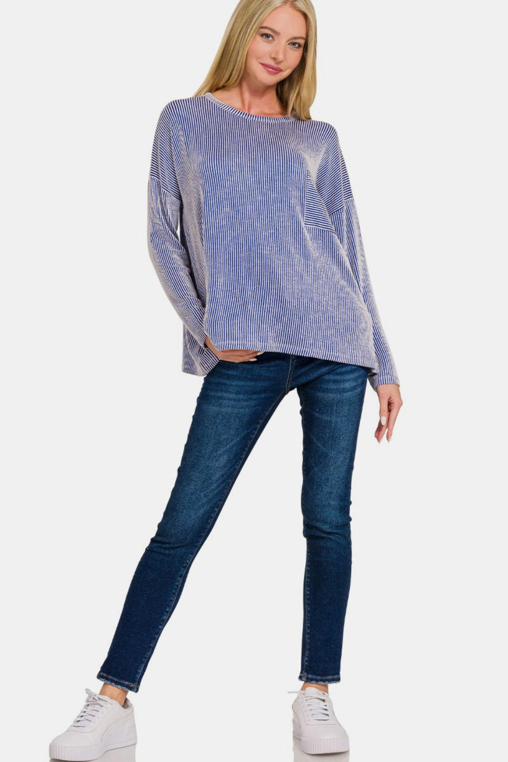 Zenana Ribbed Striped Long Sleeve T-Shirt Tops/Jackets/Sweaters Clothing Tops Ship from USA TikTok Trendsi USPS Walmart Zenana Trendsi https://www.cyberehub.com