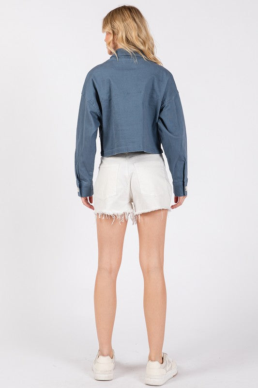 bytos Button Down Cropped Denim Jacket with Patch Pockets Apparel Apparel bytos Ship from USA TikTok Trendsi Trendsi https://www.cyberehub.com