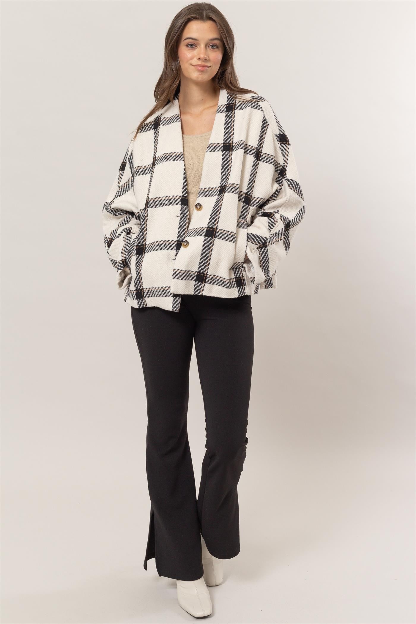 HYFVE Plaid Long Sleeve Jacket with Side Slit Pockets Tops/Jackets/Sweaters Clothing Tops HYFVE Ship from USA TikTok Trendsi USPS Walmart Trendsi https://www.cyberehub.com