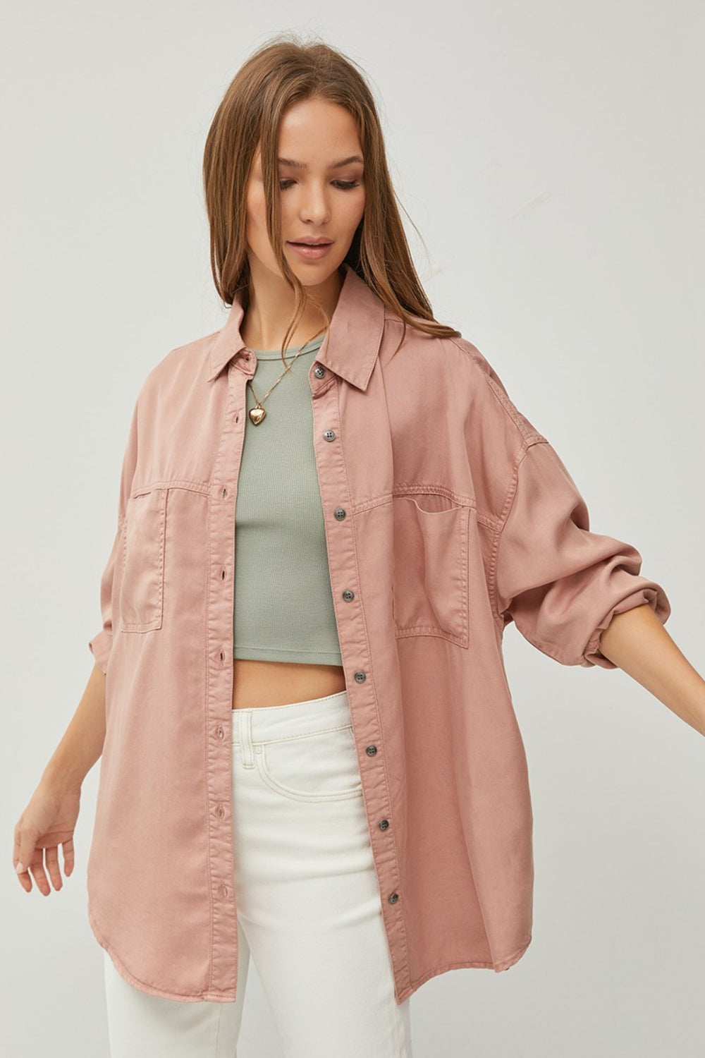 RISEN Full Size Button Up Long Sleeve Denim Shirt Tops/Jackets/Sweaters Clothing Tops RISEN Ship from USA TikTok Trendsi USPS Walmart Trendsi https://www.cyberehub.com