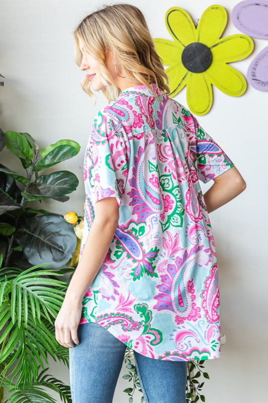 Heimish Full Size Paisley Print Short Sleeve Top Apparel/Tops Heimish Ship from USA TikTok Tops Trendsi USPS Walmart Walmart Apparel Trendsi https://www.cyberehub.com