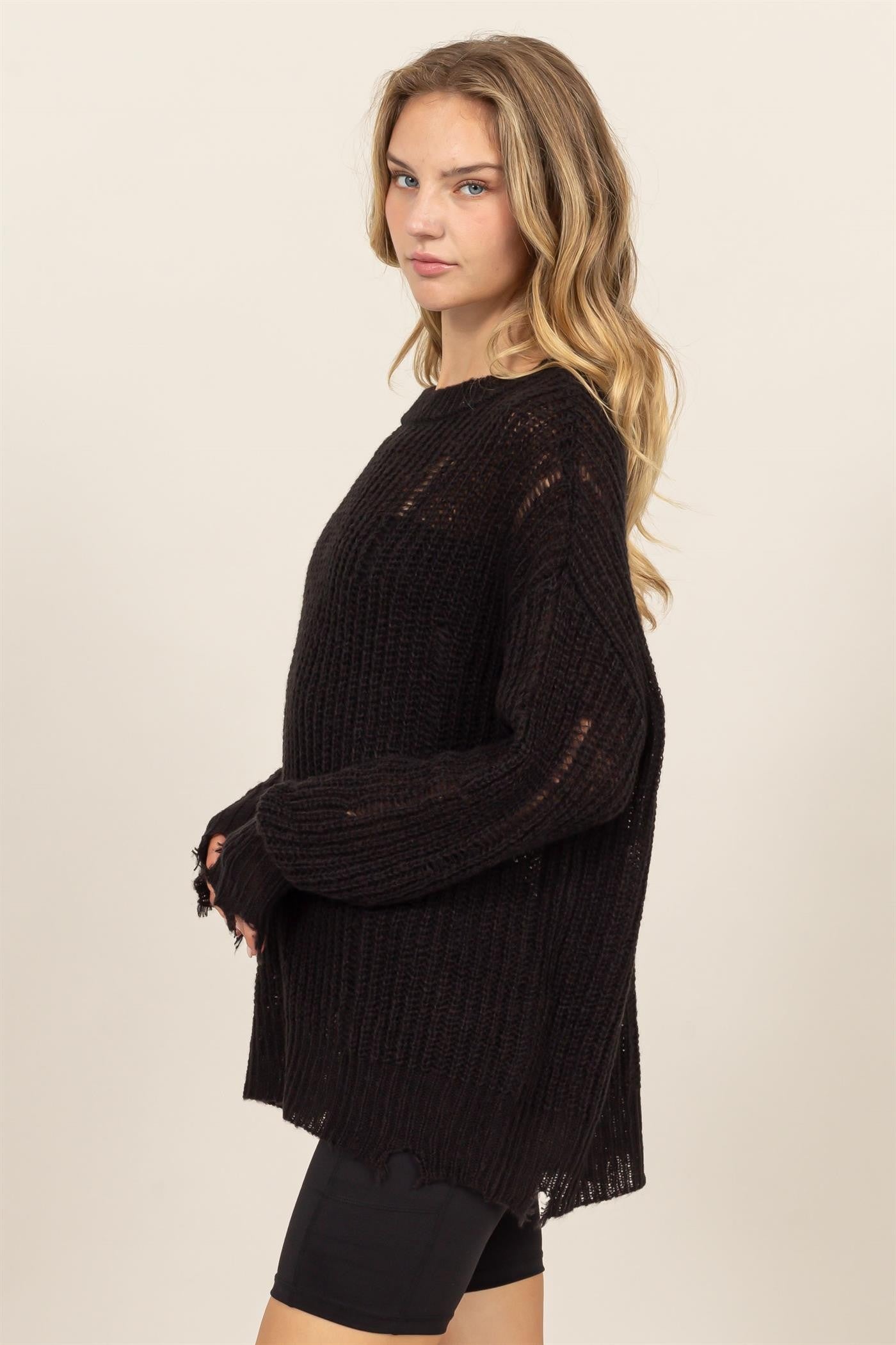 HYFVE Distressed Long Sleeve Knit Top Tops/Jackets/Sweaters Clothing Tops HYFVE Ship from USA TikTok Trendsi USPS Walmart Trendsi https://www.cyberehub.com
