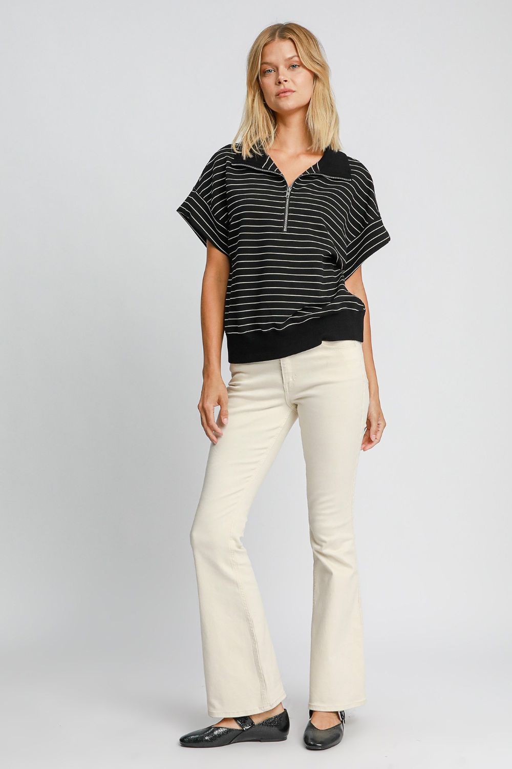 Umgee Striped Half Zip Short Sleeve Sweatshirt Apparel/Tops Ship from USA TikTok Tops Trendsi Umgee USA USPS Walmart Walmart Apparel Trendsi https://www.cyberehub.com