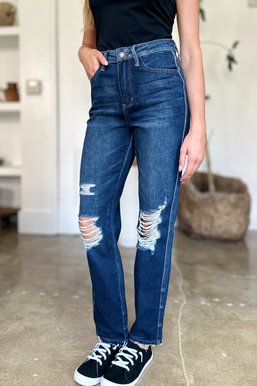 Judy Blue Full Size High Waist Rigid Magic Heavy Destroy Straight Jeans Bottoms Bottoms Clothing Judy Blue Pants Ship from USA Women Trendsi https://www.cyberehub.com