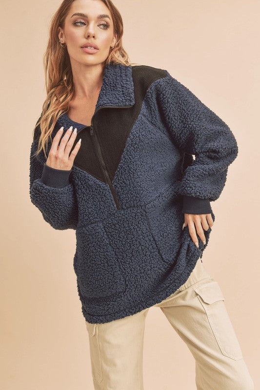 Aemi+Co Two Tone Half Zip Fleece Sweatshirt Apparel/Tops Aemi+Co Ship from USA TikTok Tops Trendsi USPS Walmart Walmart Apparel Trendsi https://www.cyberehub.com