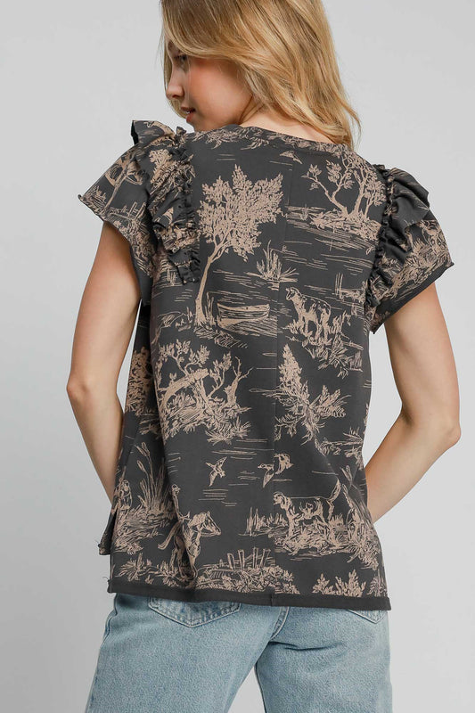 Umgee Ruffled Landscape Print Short Sleeve French Terry Top Apparel Apparel Ship from USA TikTok Trendsi Umgee USA Trendsi https://www.cyberehub.com
