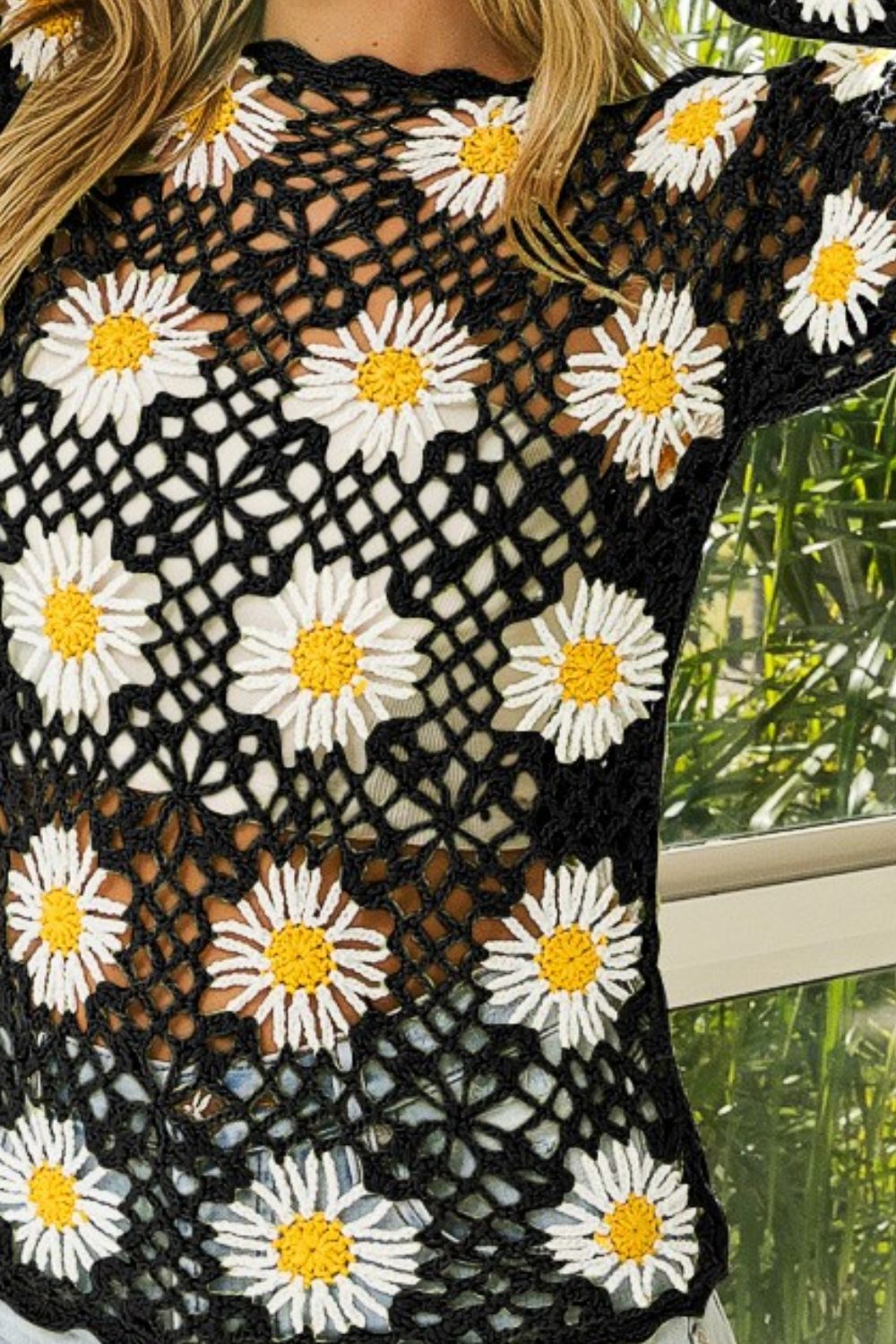 BiBi Floral Crochet Net Lace Cover Up Shirt Apparel BiBi Clothing Tops Ship from USA Shirts USA Women Trendsi https://www.cyberehub.com