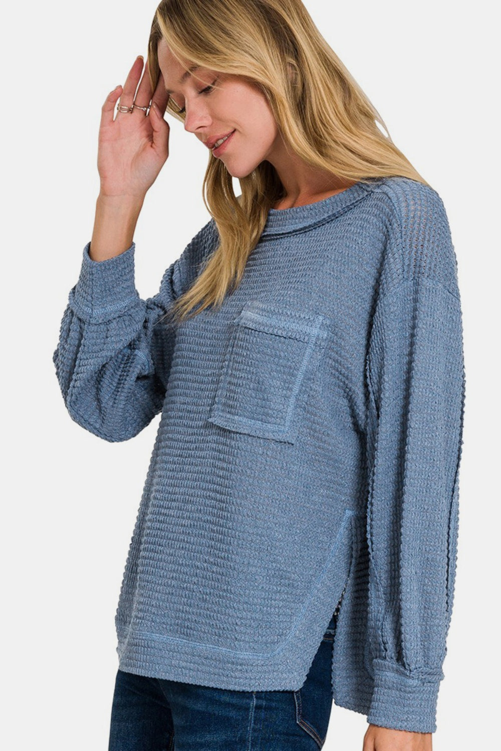 Zenana Exposed Seam Side Slit Long Sleeve Top Shirt Apparel Clothing Tops Ship from USA Shirts USA Women Zenana Trendsi https://www.cyberehub.com