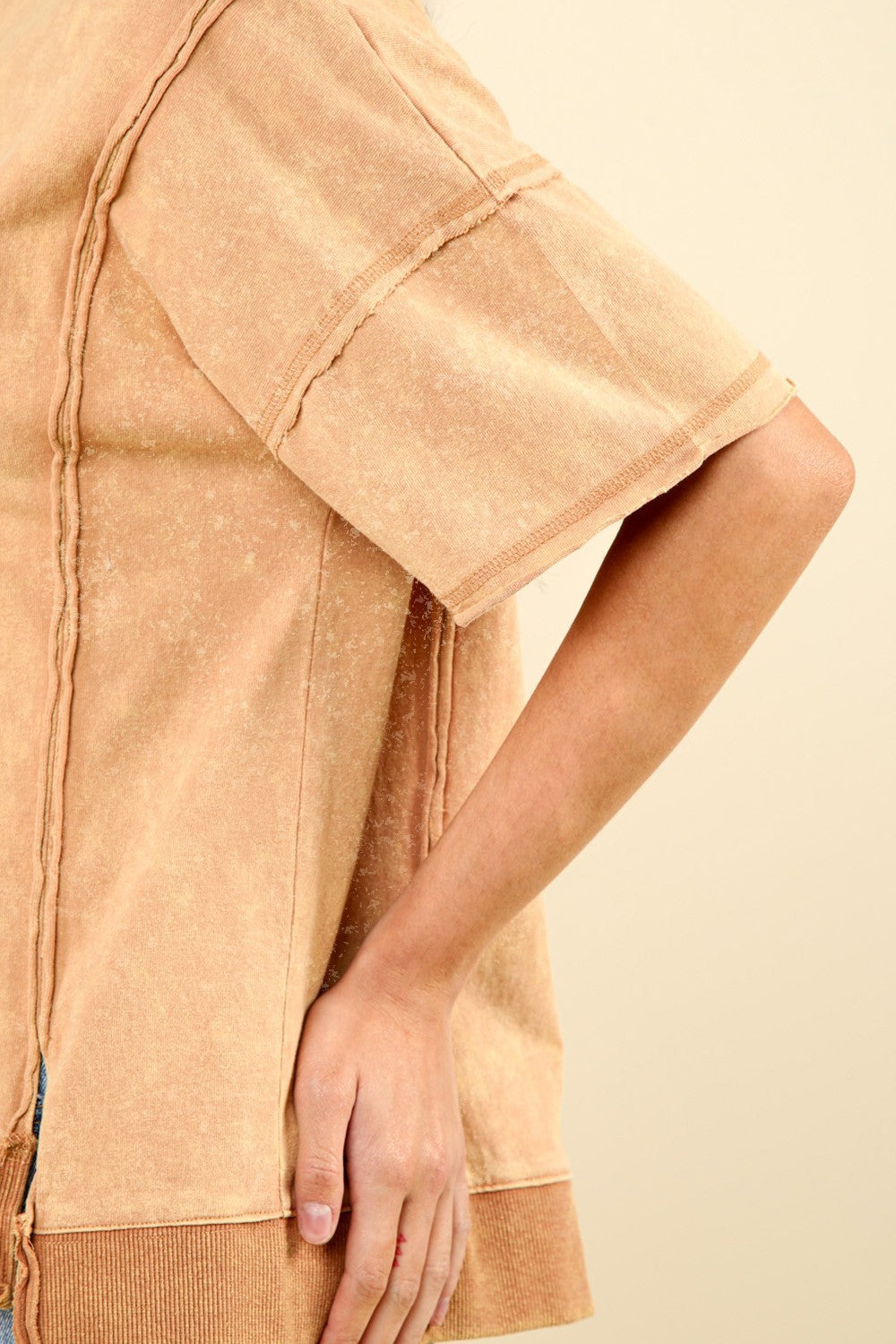 VERY J Round Neck Exposed Seam Slit T-Shirt Tops/Jackets/Sweaters Clothing Tops Ship from USA TikTok Trendsi USPS VERY J Walmart Trendsi https://www.cyberehub.com