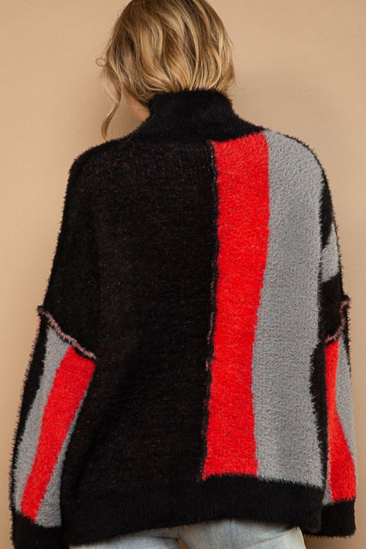 POL Turtleneck Color Block Fringe Detail Sweater Tops/Jackets/Sweaters Clothing Tops POL Ship from USA TikTok Trendsi USPS Walmart Trendsi https://www.cyberehub.com