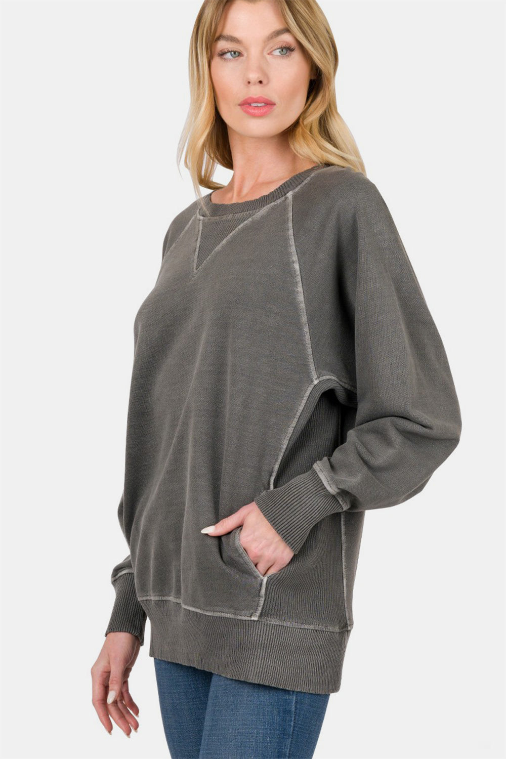 Zenana Round Neck Long Sleeve Sweatshirt Black Apparel/Tops Ship from USA TikTok Tops Trendsi USPS Walmart Walmart Apparel Zenana Trendsi https://www.cyberehub.com