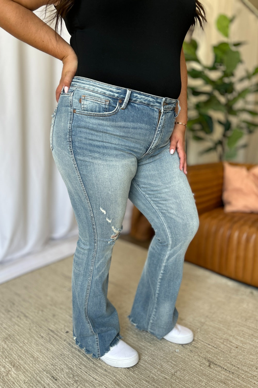 Judy Blue Full Size Medium Rise Tummy Control Destroy Flare Bottoms Bottoms Clothing Judy Blue Ship from USA Women Trendsi https://www.cyberehub.com