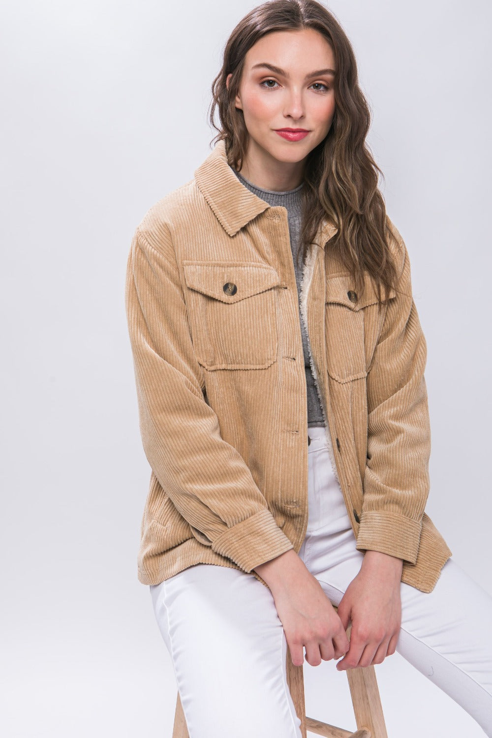 Love Tree Corduroy Button Up Jacket with Sherpa Inside Tops/Jackets/Sweaters Clothing Tops LOVE TREE Ship from USA TikTok Trendsi USPS Walmart Trendsi https://www.cyberehub.com
