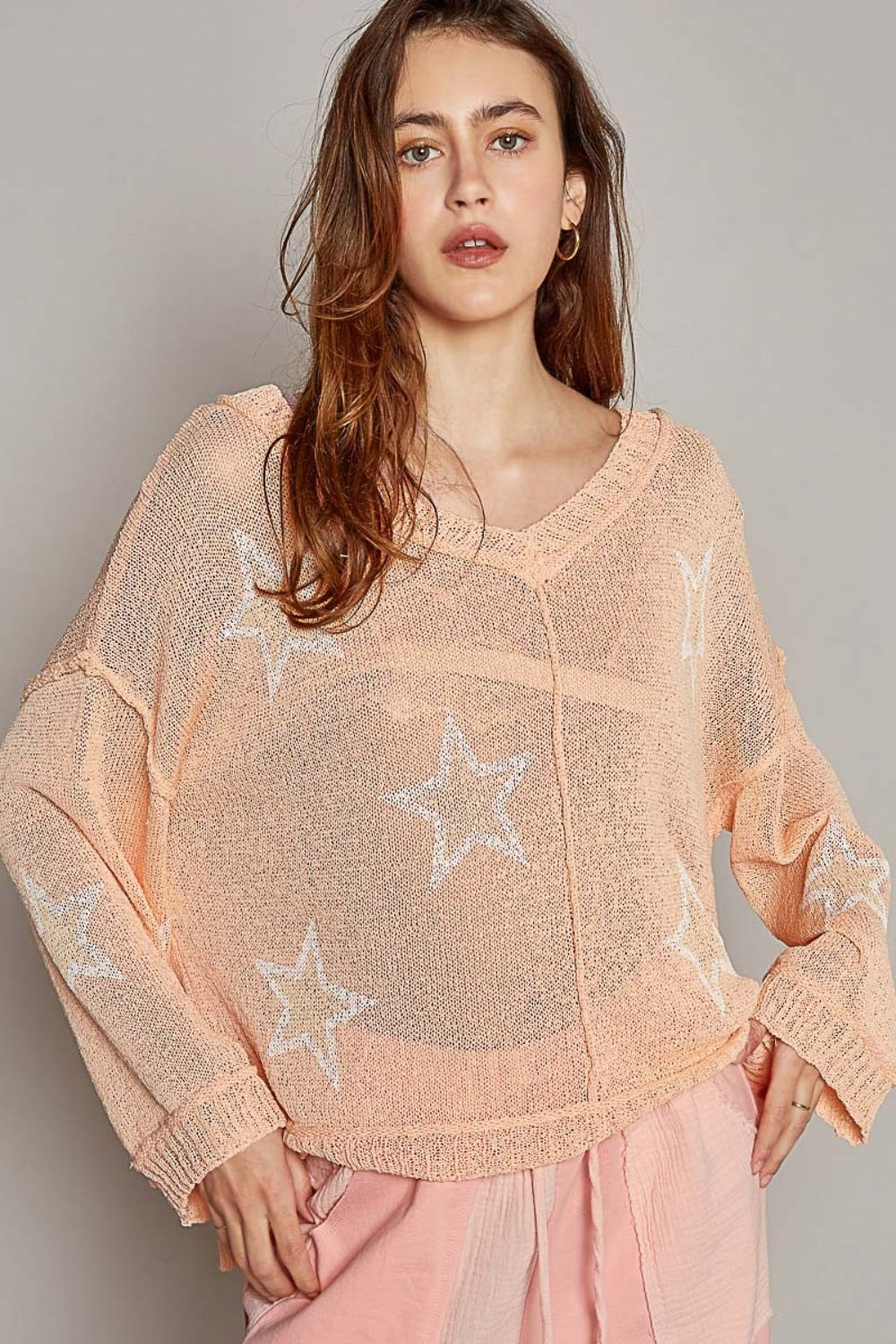 POL V-Neck Long Sleeve Star Print Knit Top Shirt Apparel Clothing Tops POL Ship from USA Shirts USA Women Trendsi https://www.cyberehub.com