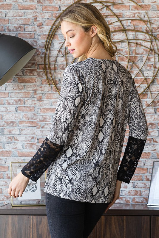 Heimish Full Size Snakeskin Print Round Neck Lace Contrast Top Apparel Apparel Heimish Ship from USA TikTok Trendsi Trendsi https://www.cyberehub.com