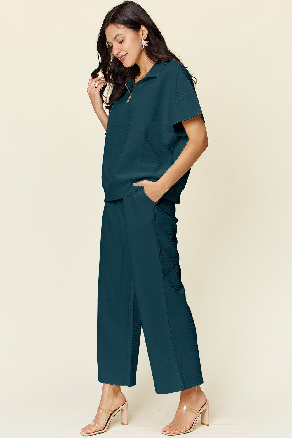 Double Take Full Size Texture Half Zip Short Sleeve Top and Pants Set Apparel/Tops Double Take Ship from USA TikTok Tops Trendsi USPS Walmart Walmart Apparel Trendsi https://www.cyberehub.com