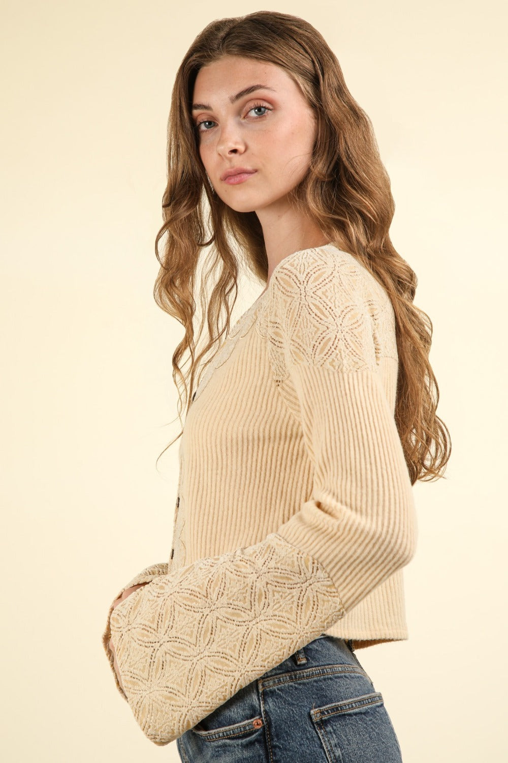 VERY J V-Neck Lace Detail Button Down Crop Ribbed Knit Top Shirt Apparel Clothing Tops Ship from USA Shirts USA VERY J Women Trendsi https://www.cyberehub.com