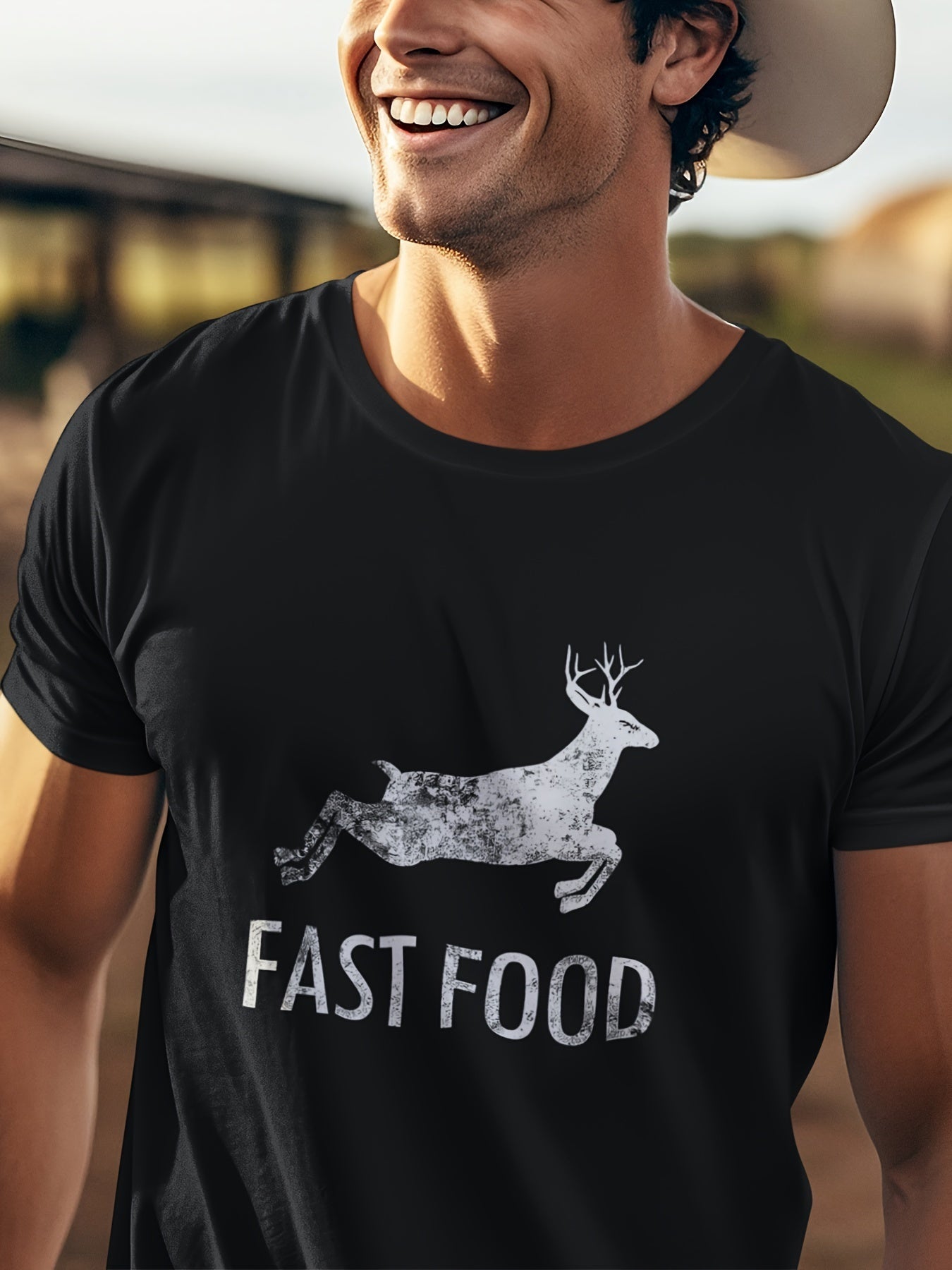 Interesting Joke Hunting Shirt - Men's Front Printed Short Sleeved T-shirt Top - Fast Food Deer - Gift For Hunters Apparel/Shirt/Graphic Shirt SNULLO https://www.cyberehub.com
