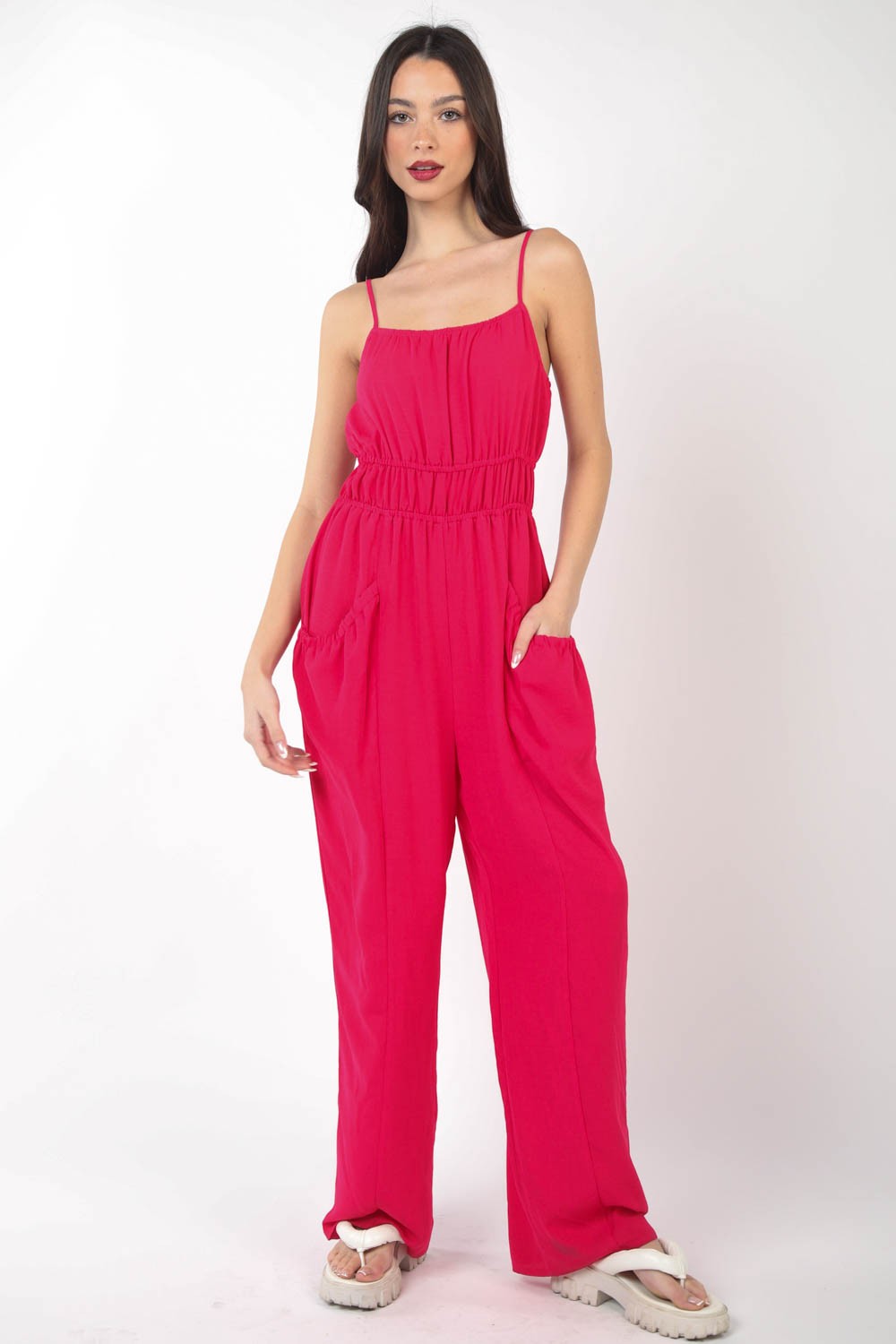 VERY J Pintuck Detail Woven Sleeveless Jumpsuit Apparel/Tops Ship from USA TikTok Tops Trendsi USPS VERY J Walmart Walmart Apparel Trendsi https://www.cyberehub.com