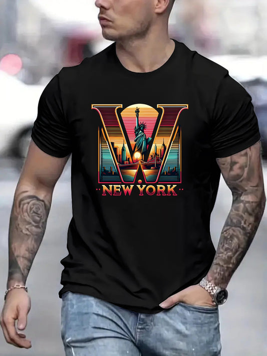 New York Graphic Men's Short Sleeved T-shirt, Comfortable Elastic Fashionable Summer T-shirt, Casual Daily Style Fashionable Clothing, As A Gift Apparel/Shirt/Graphic Shirt SNULLO https://www.cyberehub.com