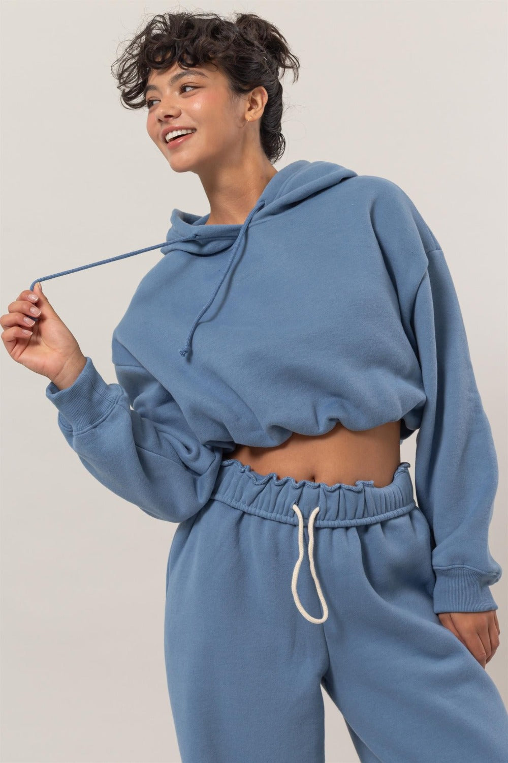 HYFVE Bubble Hem Cropped Hoodie Gray Blue Tops/Jackets/Sweaters Clothing Tops HYFVE Ship from USA TikTok Trendsi USPS Walmart Trendsi https://www.cyberehub.com