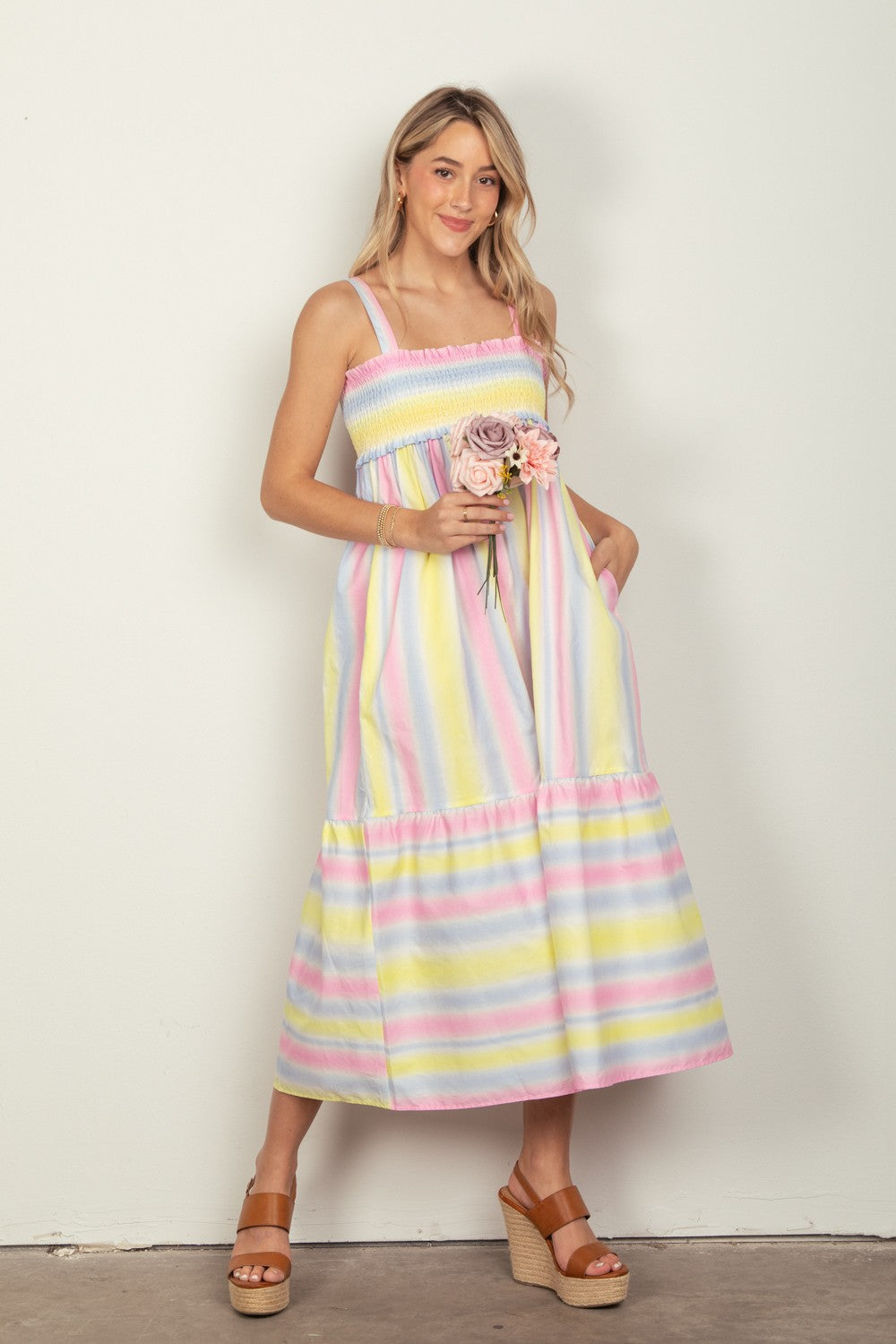 VERY J Striped Woven Smocked Midi Cami Dress Apparel/Dress Dress Ship from USA TikTok Trendsi USPS VERY J Walmart Walmart Apparel Trendsi https://www.cyberehub.com