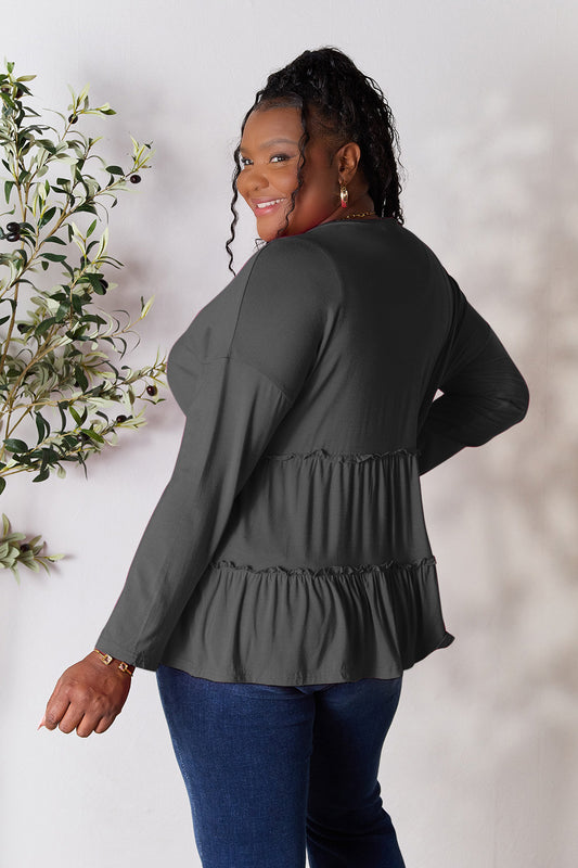 Double Take Half Button Long Sleeve Ruffle Hem Blouse Apparel/Tops Double Take Ship from USA TikTok Tops Trendsi USPS Walmart Walmart Apparel Trendsi https://www.cyberehub.com