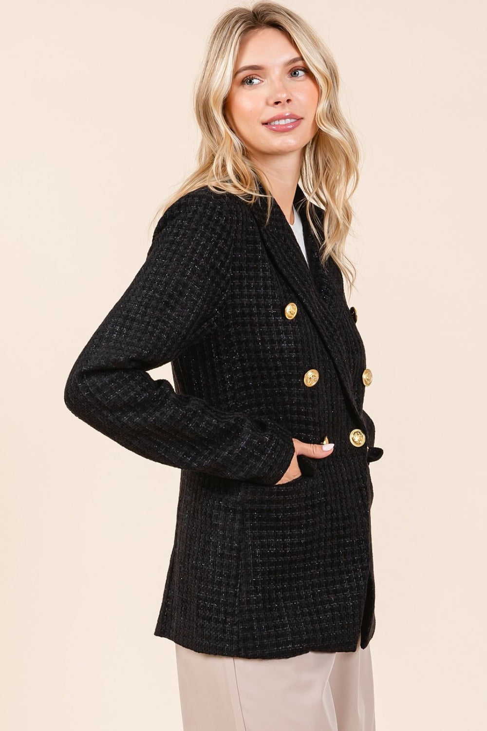 Mittoshop Plaid Texture Double-Breasted Long Sleeve Blazer Tops/Jackets/Sweaters Clothing Tops Mittoshop Ship from USA TikTok Trendsi USPS Walmart Trendsi https://www.cyberehub.com