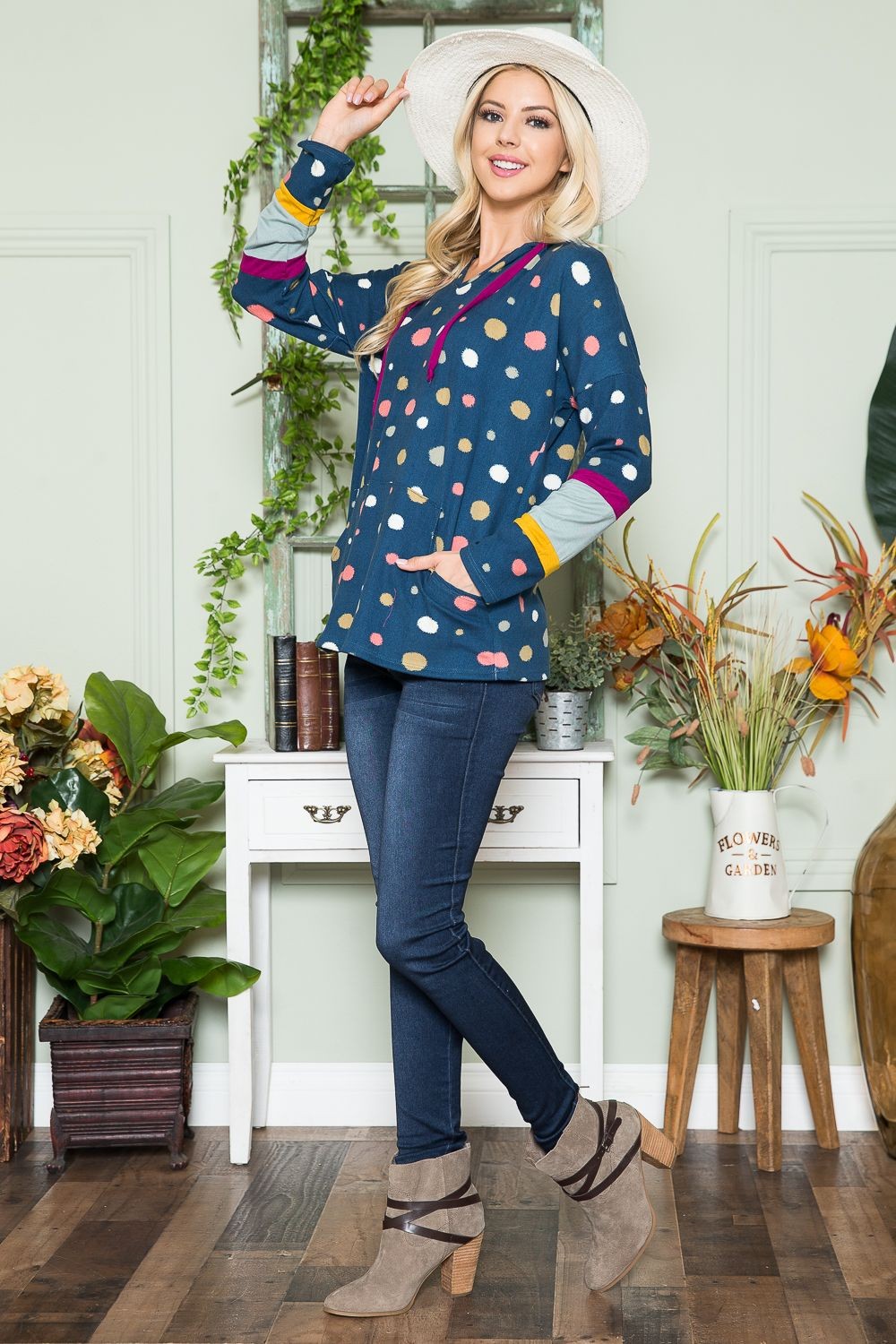 Celeste Full Size Polka Dot Drawstring Hoodie Apparel/Tops Celeste Ship from USA TikTok Tops Trendsi USPS Walmart Walmart Apparel Trendsi https://www.cyberehub.com