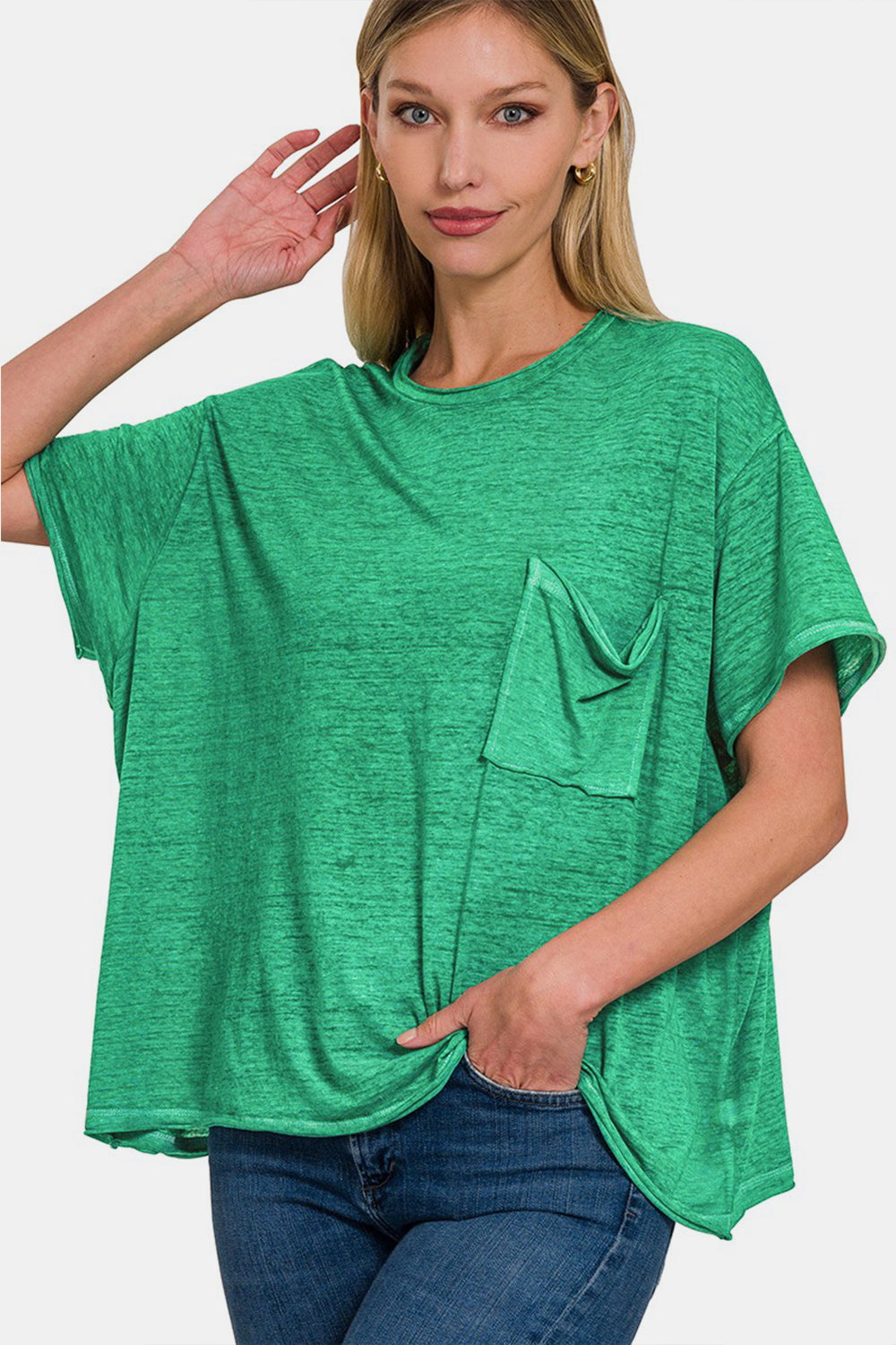 Zenana Pocketed Round Neck Dropped Shoulder T-Shirt Green Apparel/Tops Ship from USA TikTok Tops Trendsi USPS Walmart Walmart Apparel Zenana Trendsi https://www.cyberehub.com