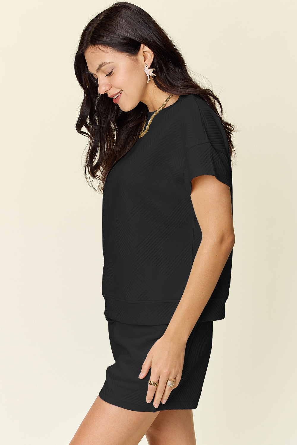 Double Take Full Size Texture Short Sleeve T-Shirt and Drawstring Shorts Set Apparel/Tops Double Take Ship from USA TikTok Tops Trendsi USPS Walmart Walmart Apparel Trendsi https://www.cyberehub.com
