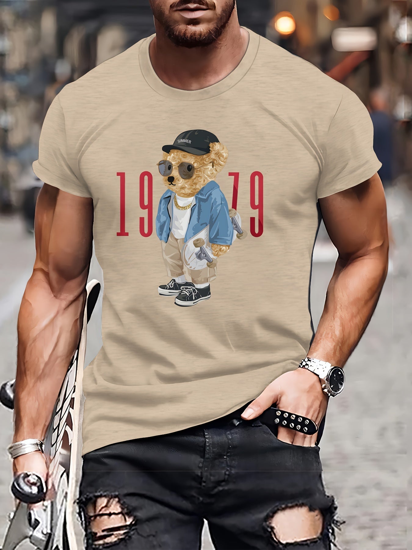 Men's Casual Round Neck T-shirt -1979 Vintage Teddy Bear Print Apparel/Shirt/Graphic Shirt SNULLO https://www.cyberehub.com