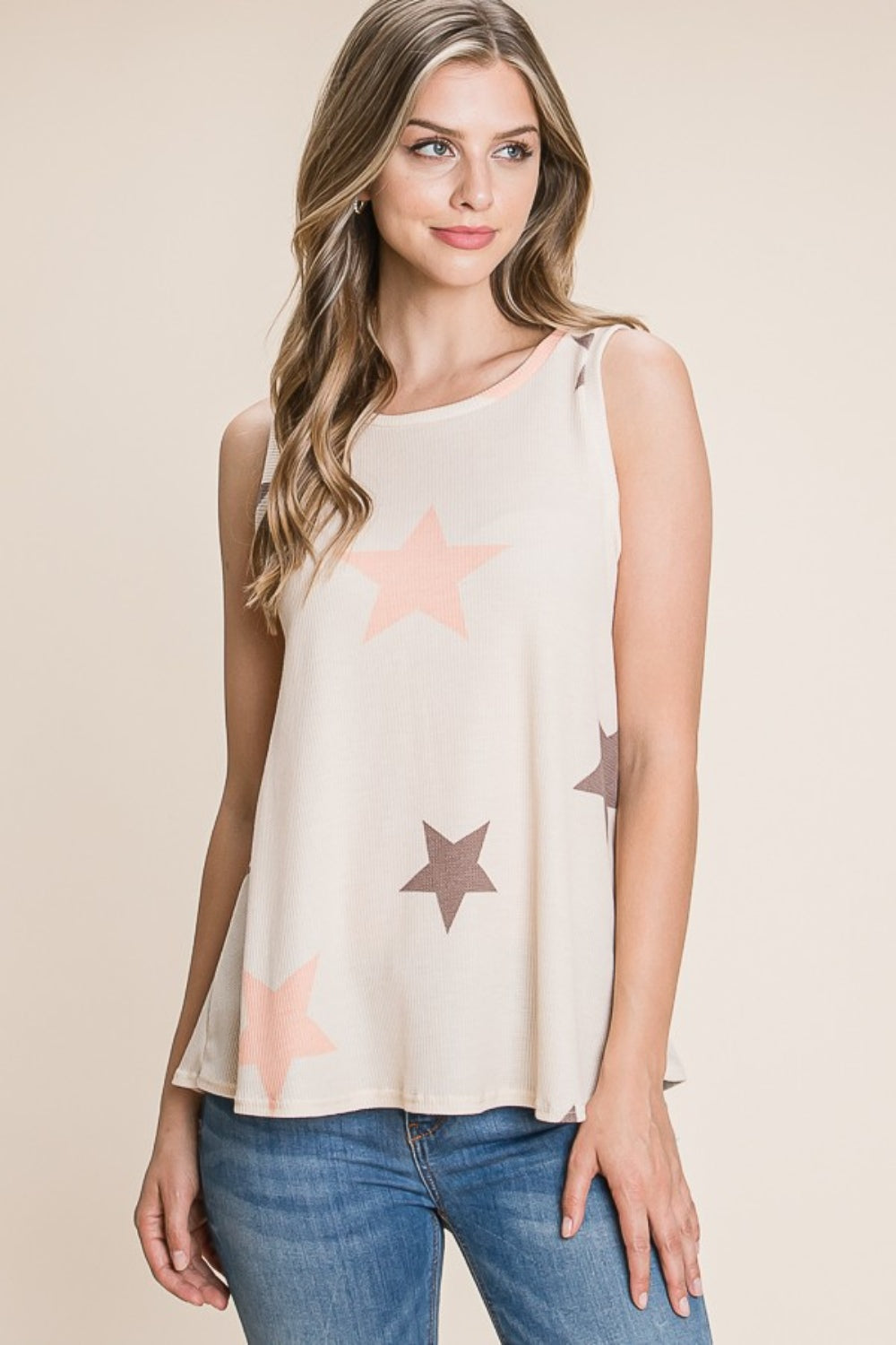 BOMBOM Star Print Round Neck Tank Apparel/Tops BOMBOM Ship from USA TikTok Tops Trendsi USPS Walmart Walmart Apparel Trendsi https://www.cyberehub.com