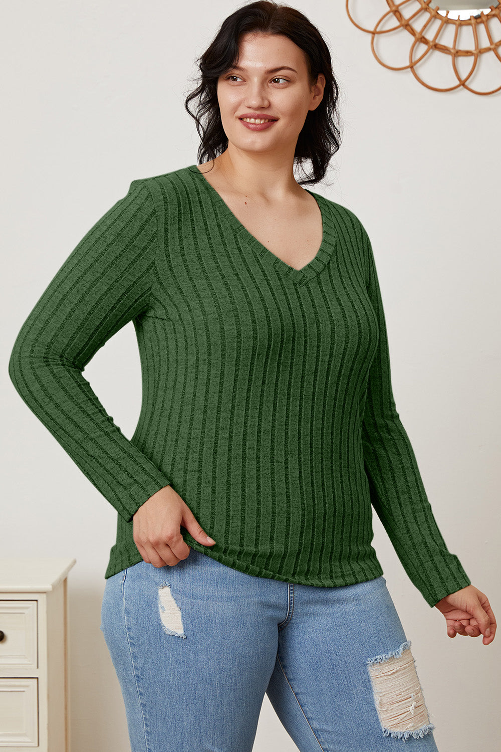 Basic Bae Full Size Ribbed V-Neck Long Sleeve T-Shirt Apparel/Tops Basic Bae Ship from USA TikTok Tops Trendsi USPS Walmart Walmart Apparel Trendsi https://www.cyberehub.com